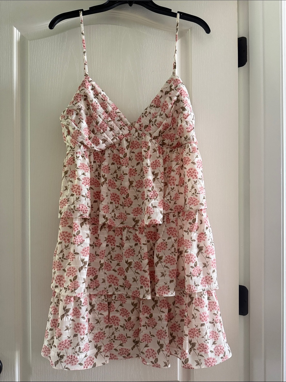 All in Favor Pink Floral Tiered Spaghetti Strap Sundress